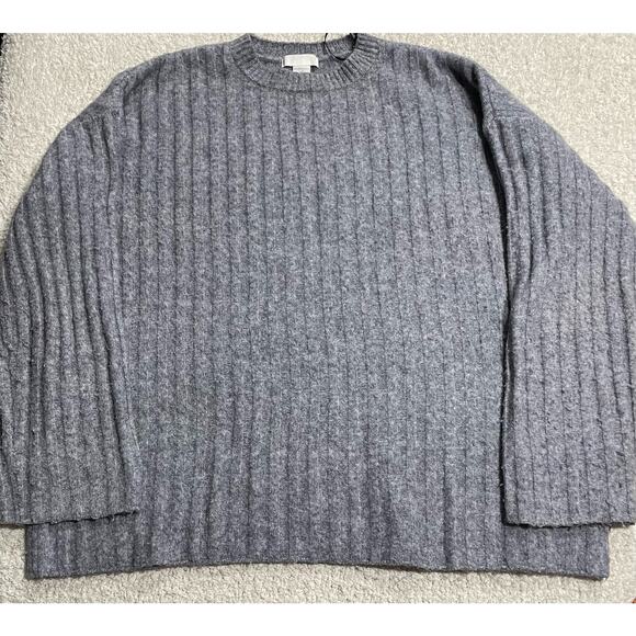 H&M Womens Sz Small Crew Neck Long Sleeve Ribbed Pullover Oversized Sweater Gray - Picture 1 of 12